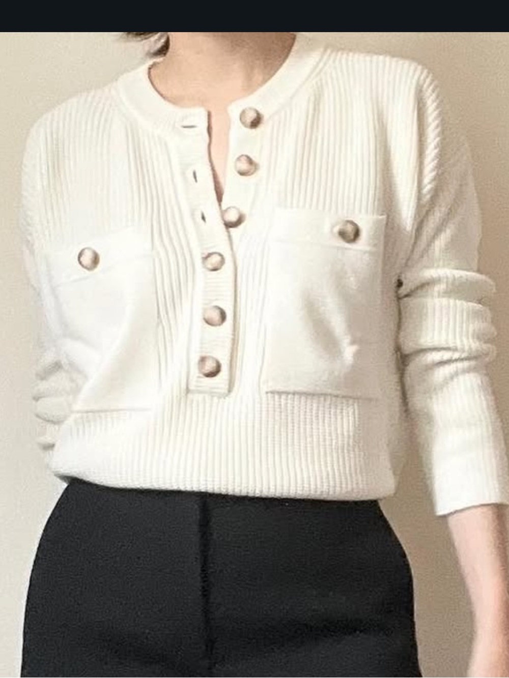 Sezane Eloi jumper cream crop merino wool sweater women’s XS - Picture 3 of 14